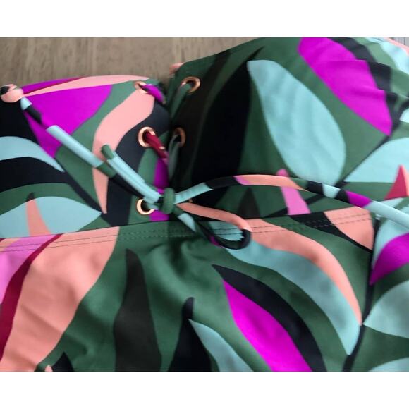 Hula Honey Olive Tropics Print Convertible Tankini - M - Picture 4 of 7